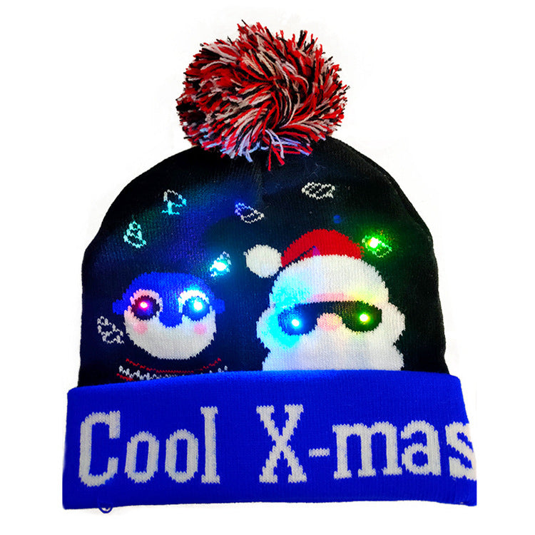 Wholesale Christmas LED Switch Box Knitted Hat Lantern Fur Ball Hat