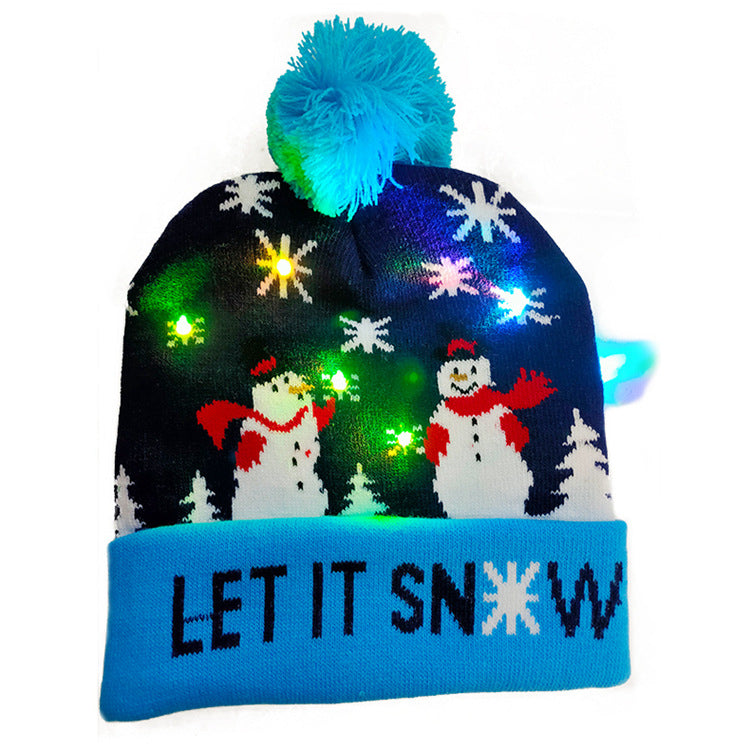 Wholesale Christmas LED Switch Box Knitted Hat Lantern Fur Ball Hat