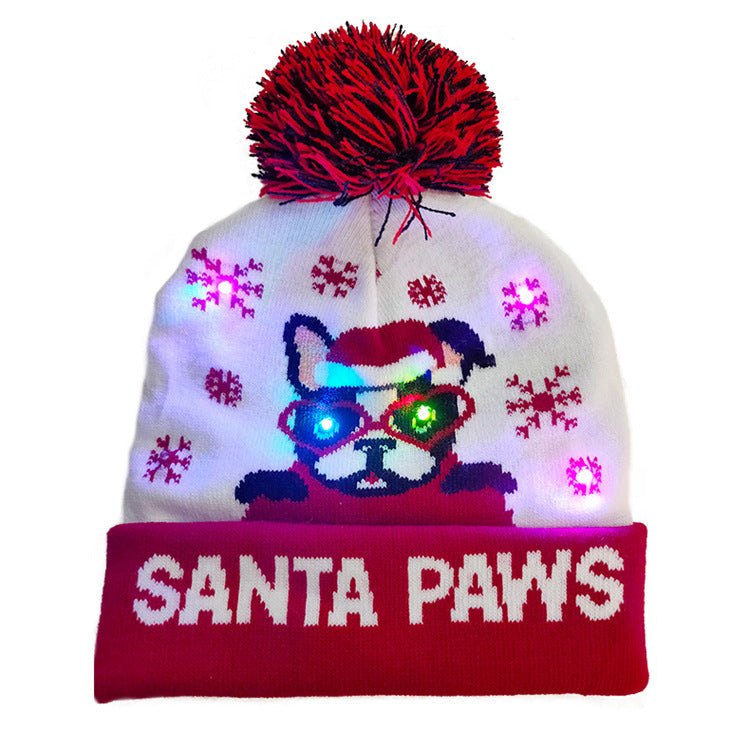 Wholesale Christmas LED Switch Box Knitted Hat Lantern Fur Ball Hat