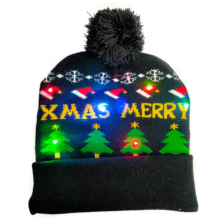 Wholesale Christmas LED Switch Box Knitted Hat Lantern Fur Ball Hat