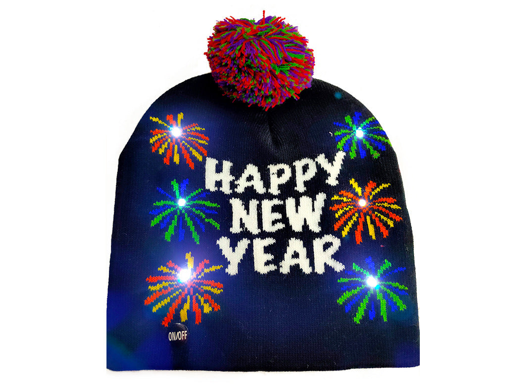 Wholesale Christmas HAPPY NEW YEAR Bright LED Light Woolen Hat Knitted Hat