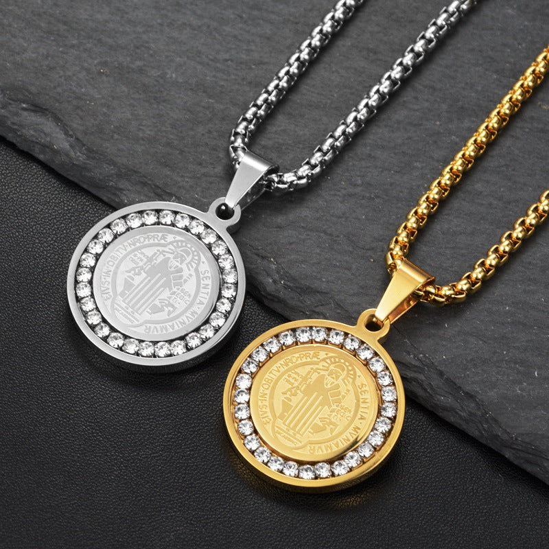 Wholesale Chic Titanium Steel God Disc Necklace Pendant Gold Totem Unisex Boutique Resale Jewelry Accessory