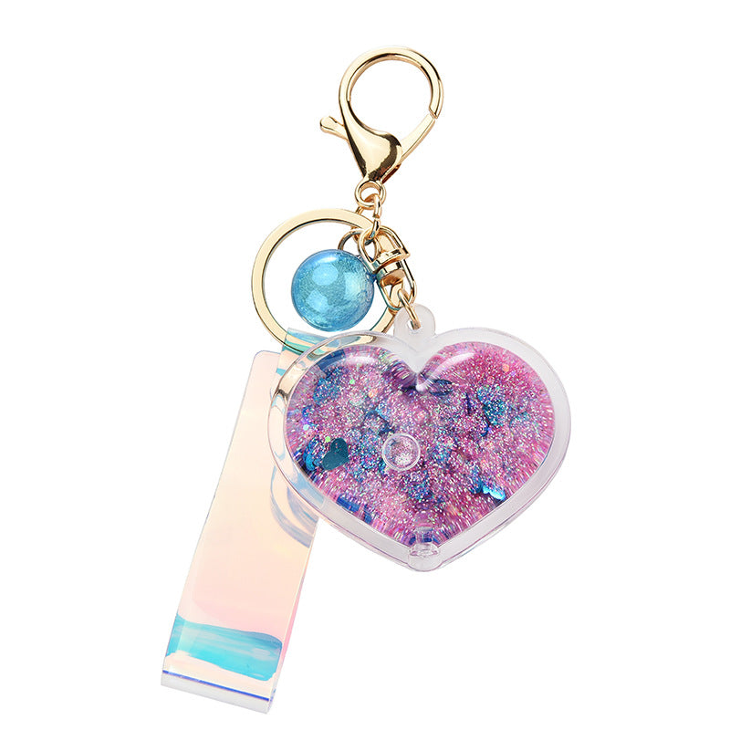 Wholesale Acrylic Oil Bottle Quicksand Love Keychain