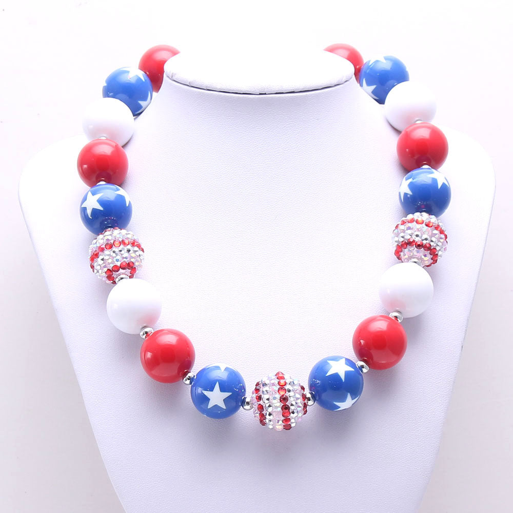 Wholesale Printed Five Pointed Star Kids Acrylic Beaded Necklaces Bracelet Set