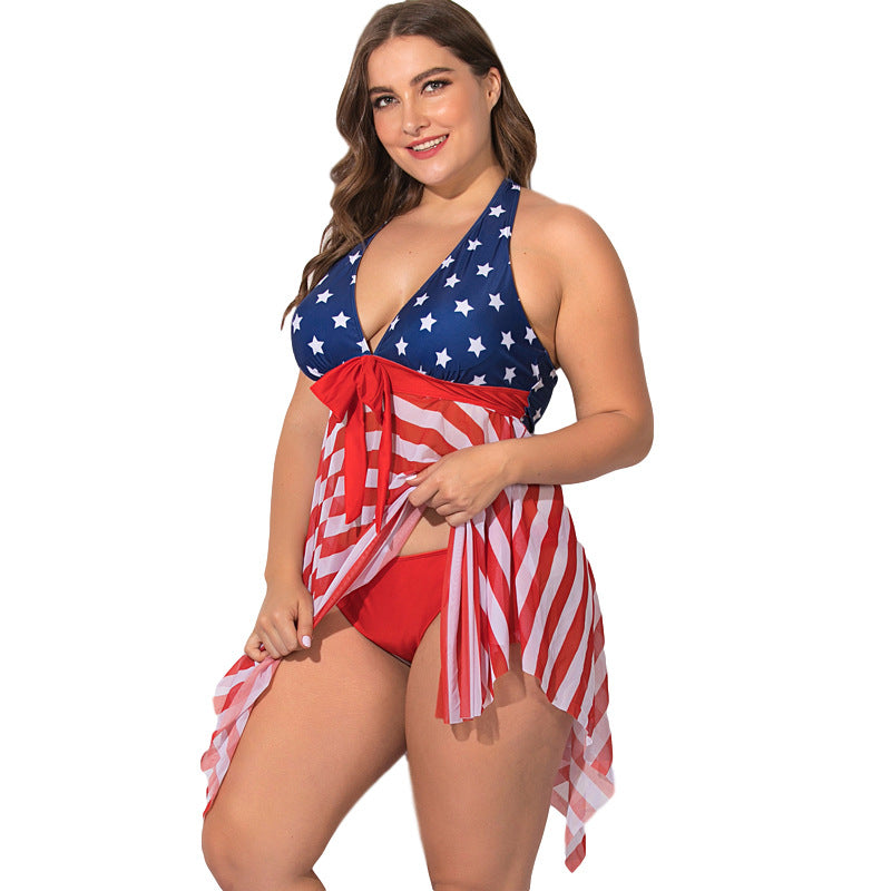 Trasero para mujeres de talla de talla grande Split Swimwewwear de poliéster de tres puntos