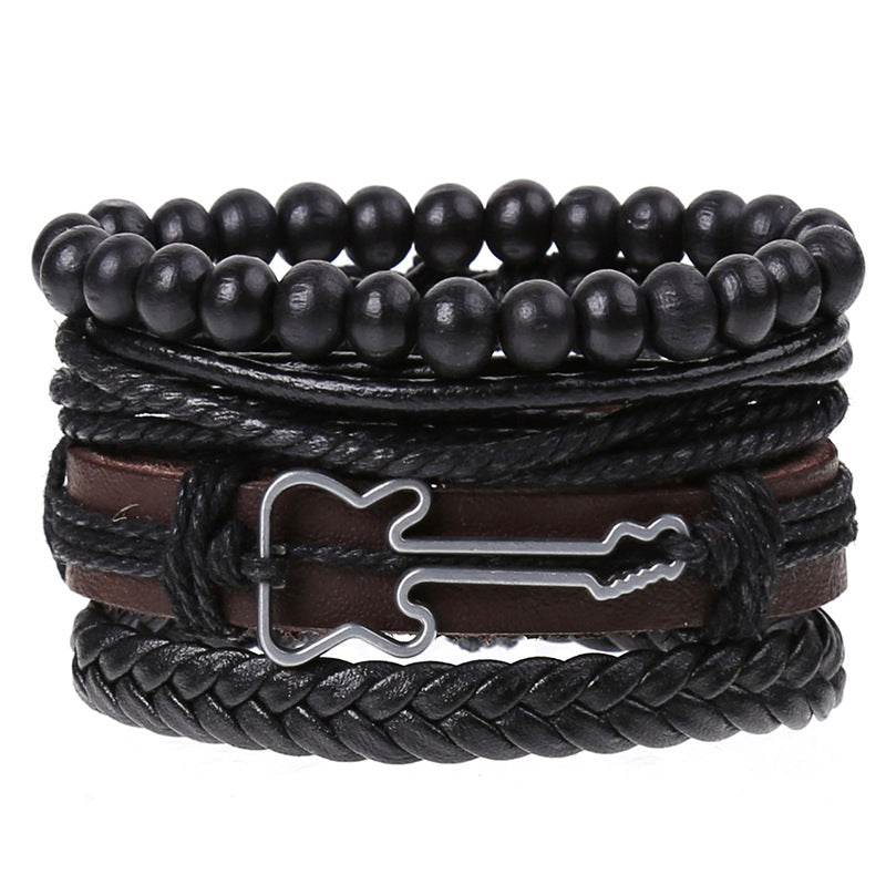 Wholesale new four-piece real leather bracelet guitar suit men's woven bracelet jewelry