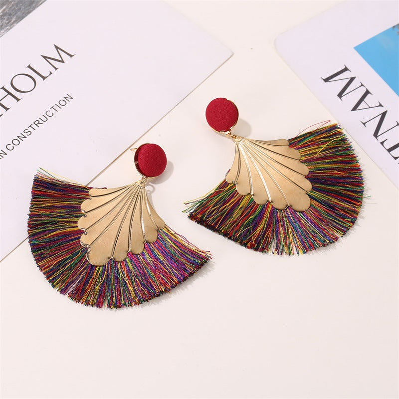 Wholesale Bohemian Fan Shape Long Tassel Vintage Ripple Earrings