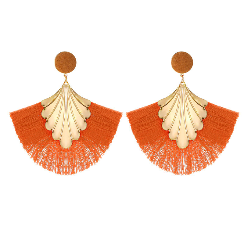 Wholesale Bohemian Fan Shape Long Tassel Vintage Ripple Earrings