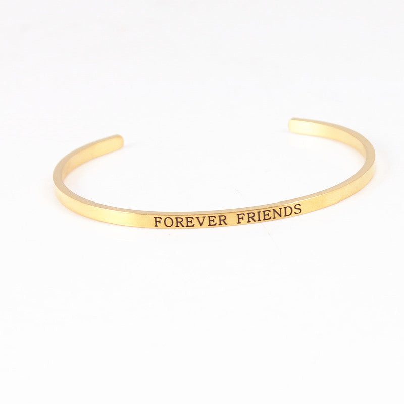 Wholesale Golden Titanium Steel Opening C-shaped Lettering Stainless Steel Couple Bracelet