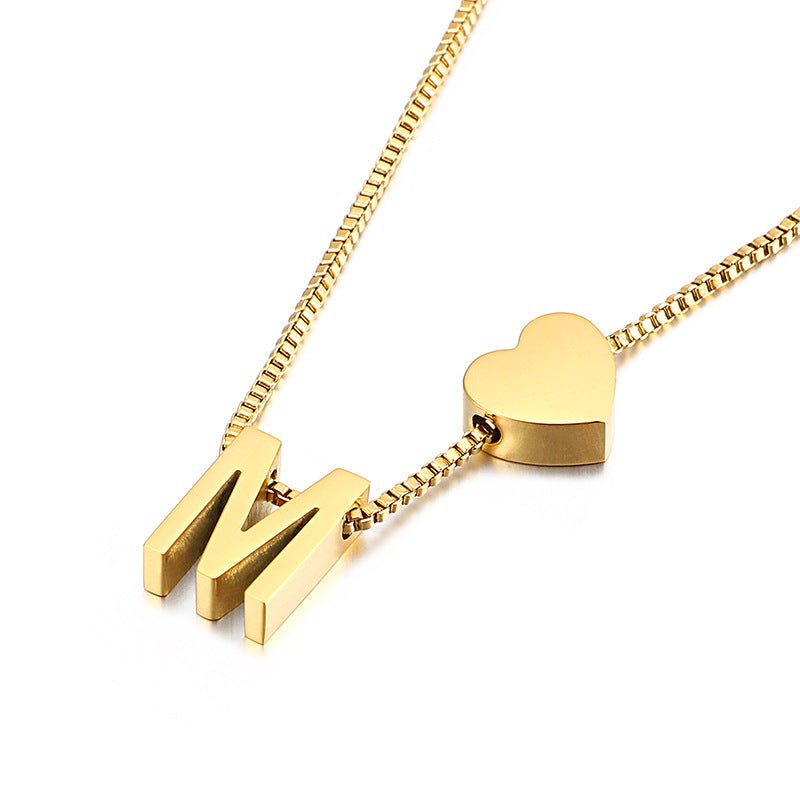 Wholesale Peach Heart 26 Letters Gold Plated Necklaces