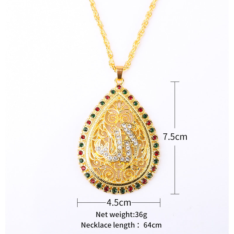 Wholesale Artistic retro alloy heart-shaped water drop necklace