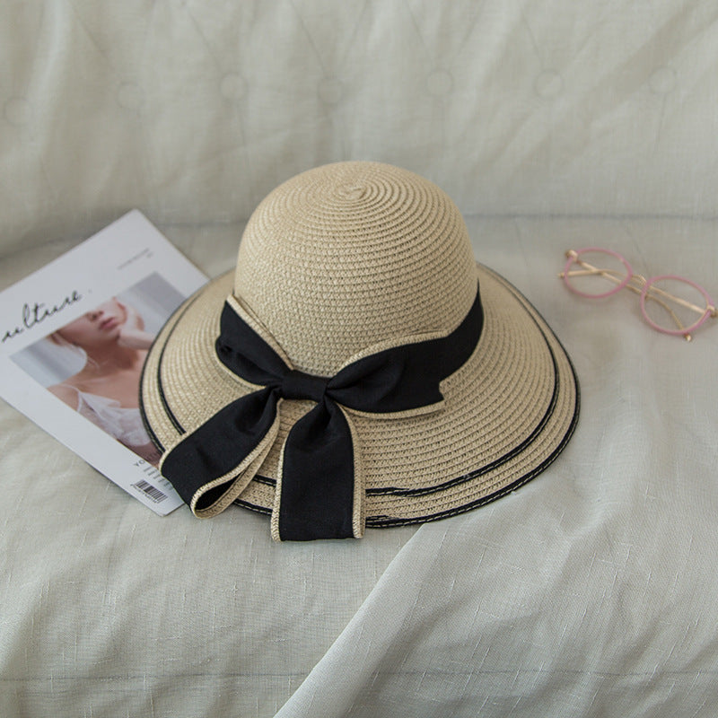 Wholesale Big Bow Seaside Holiday Straw Hats Beach Hats Foldable Hats
