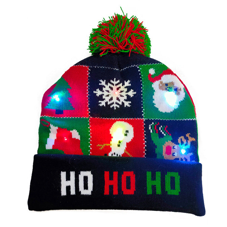 Wholesale Christmas LED Switch Box Knitted Hat Lantern Fur Ball Hat