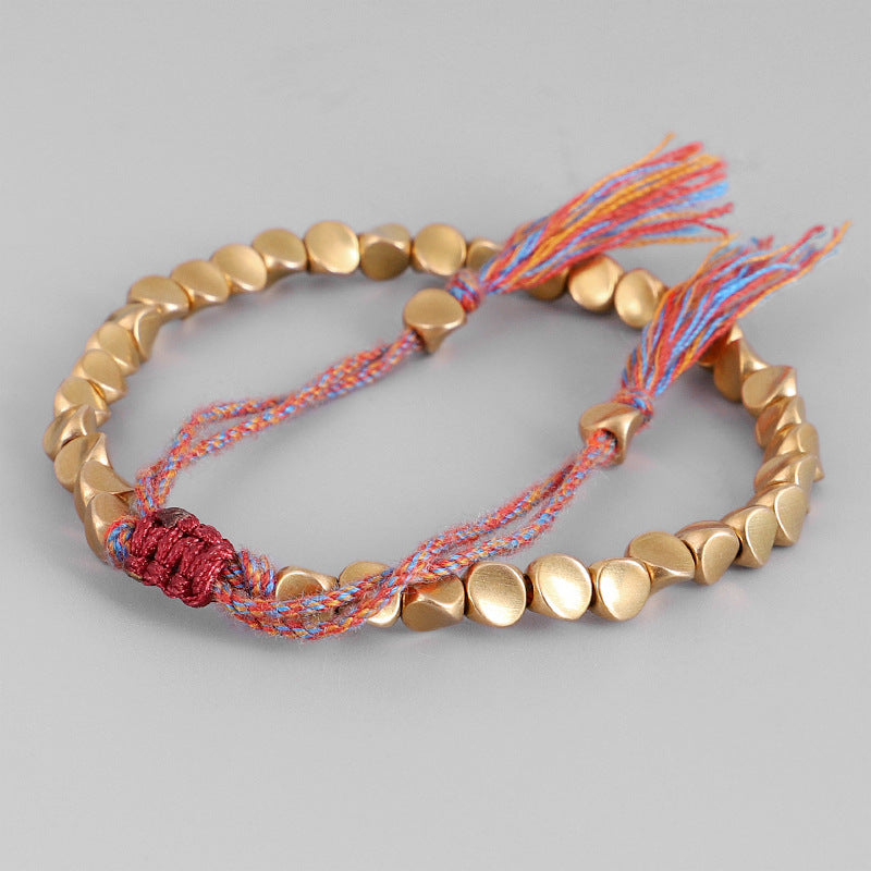 Wholesale New Hand-woven Shaped Copper Bead Pull-out Tassel Bracelet