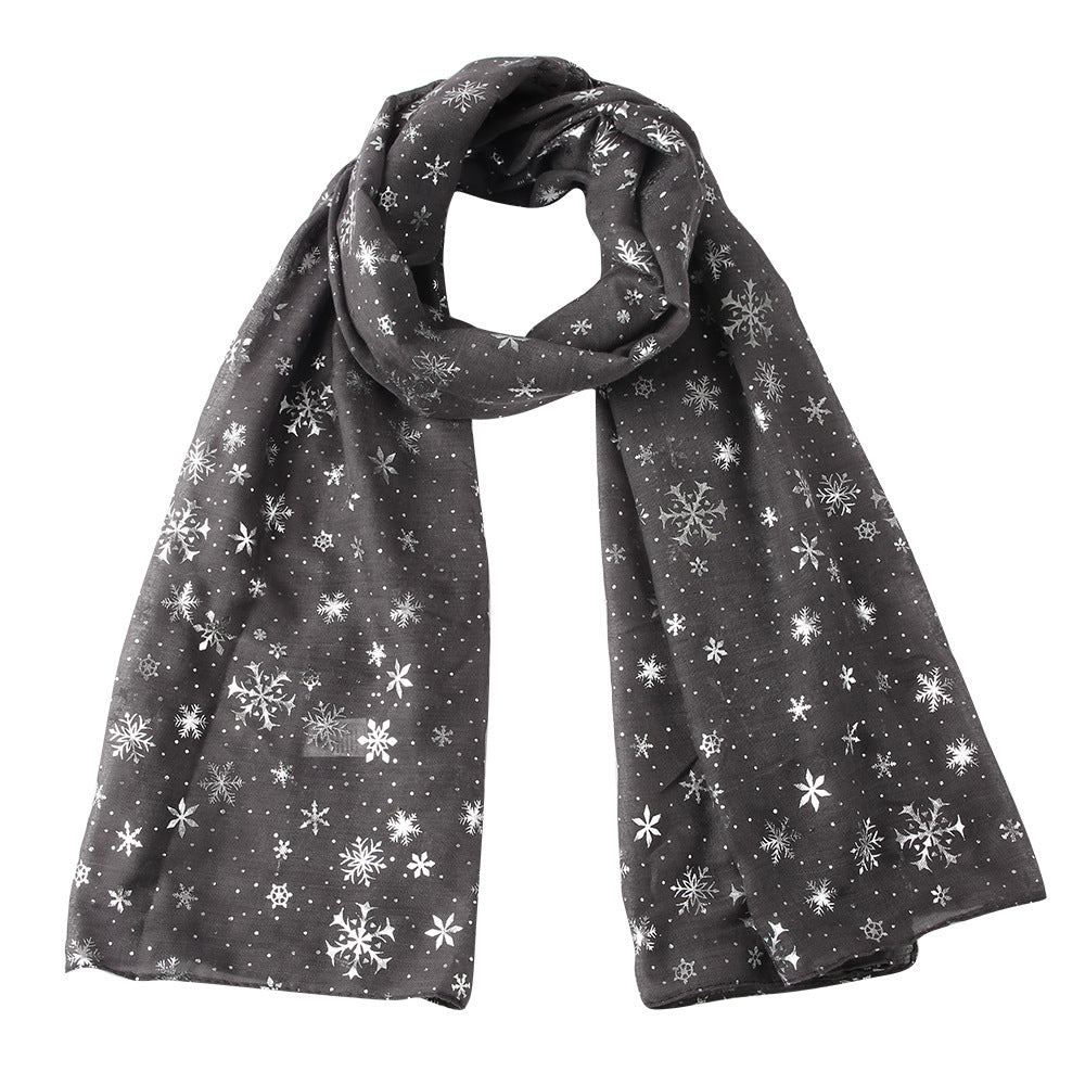 Wholesale Autumn and Winter Scarf Christmas Gift Snowflake Hot Silver Dot Silk Scarf Cotton Christmas Scarf