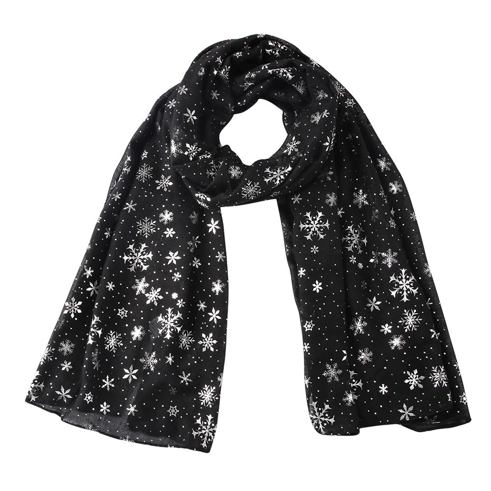 Wholesale Autumn and Winter Scarf Christmas Gift Snowflake Hot Silver Dot Silk Scarf Cotton Christmas Scarf