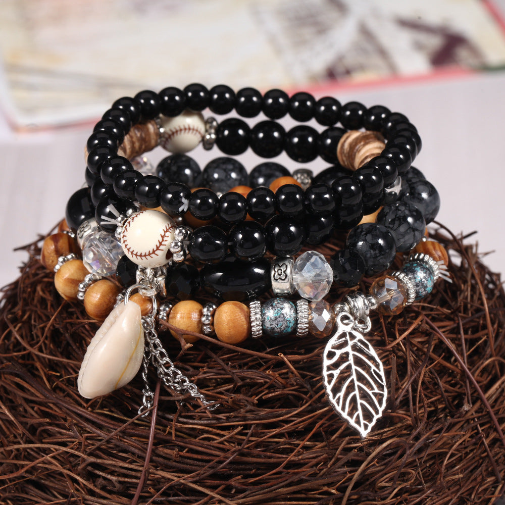 Wholesale Vacation Colorful Diamond Beaded Leaf Shell Imitation Crackle Stone Bracelet
