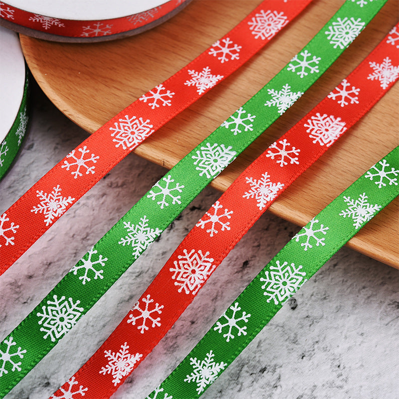 Wholesale Christmas 1cm Red Green Snowflake Ribbon Color Spot Wholesale