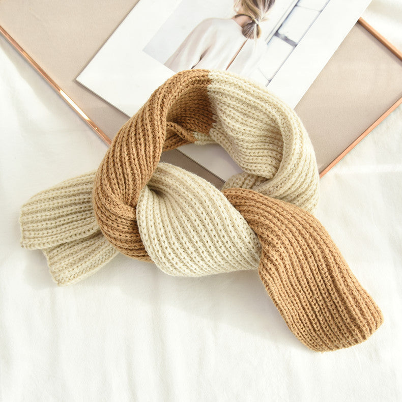 Wholesale Autumn and Winter Color Block Knitted Scarf for Women
