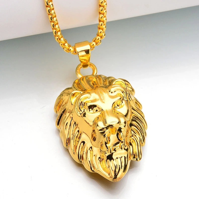 Wholesale Retro Lion Head Pendant Necklace Unisex Punk Rock Style Fashion Accessory