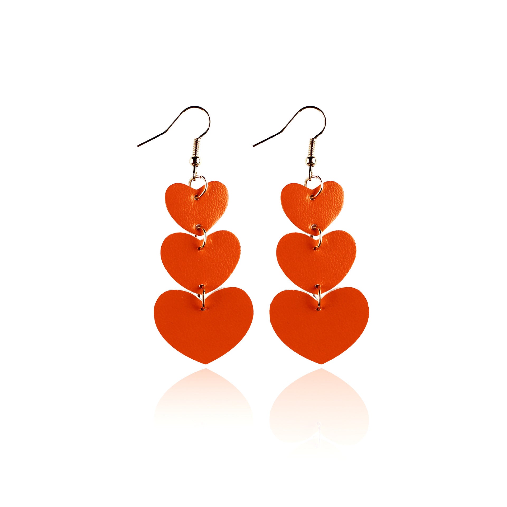 Wholesale Valentine' s Day Love 3 Layer Peach Heart Leather PU Earrings