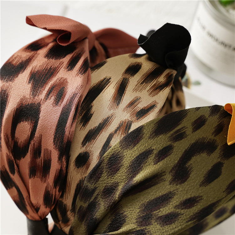 Wholesale Leopard Rabbit Ears Knotted Wide Version of Hairband Hair Headband