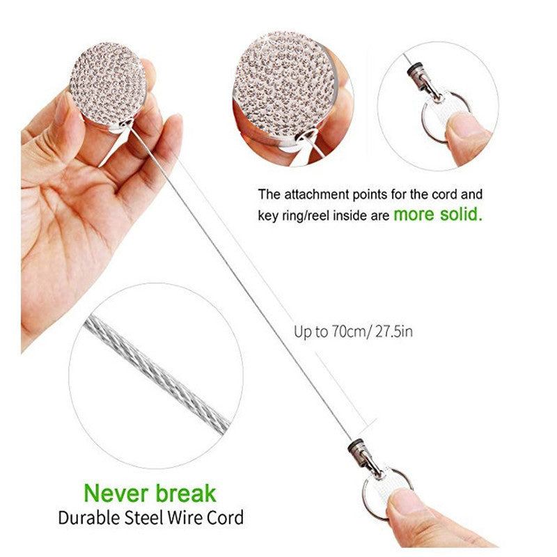 Wholesale Badge Reels Metal Badge Reels Diamond Retractable Keychain