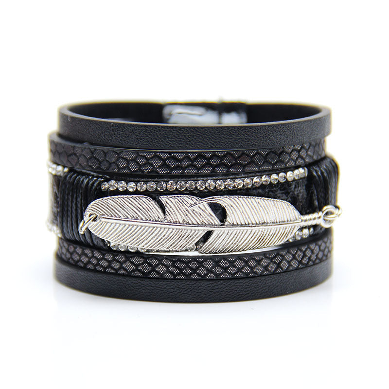 Wholesale Feather Leather Woven Multi-layer Bracelets