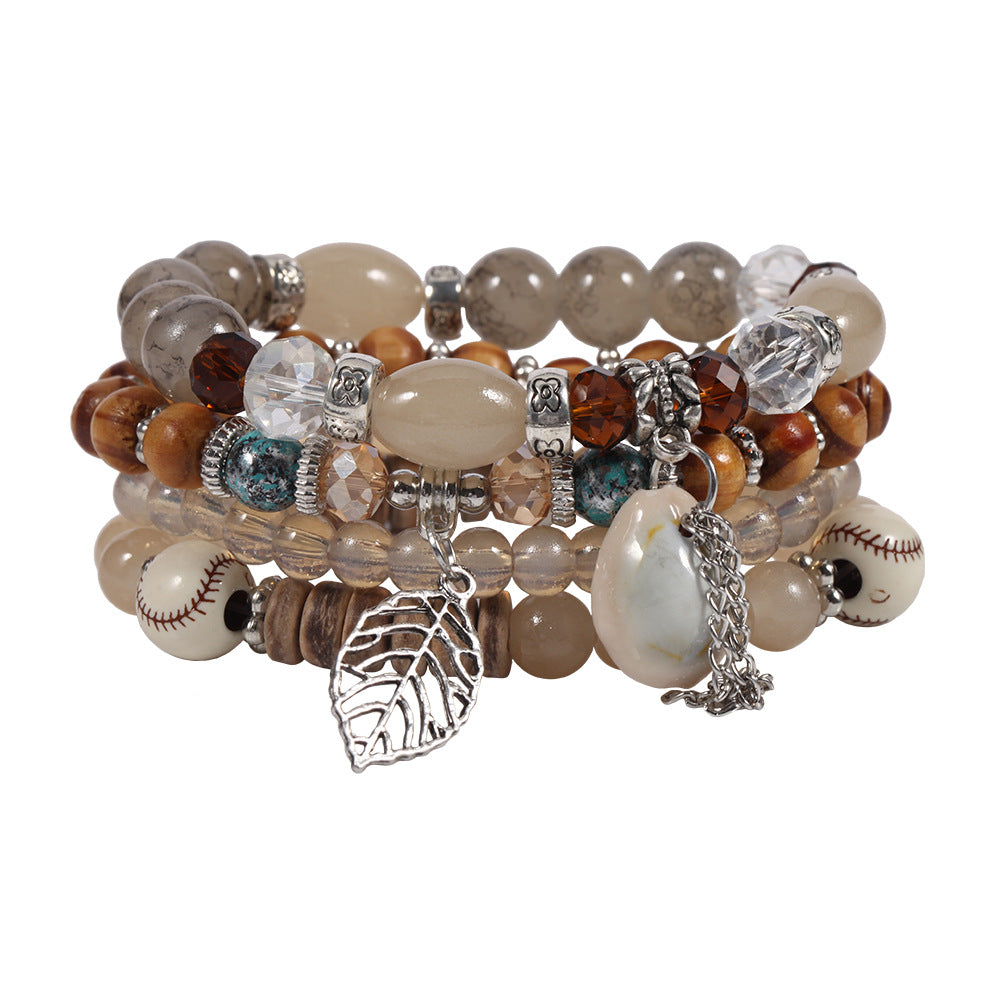 Wholesale Vacation Colorful Diamond Beaded Leaf Shell Imitation Crackle Stone Bracelet