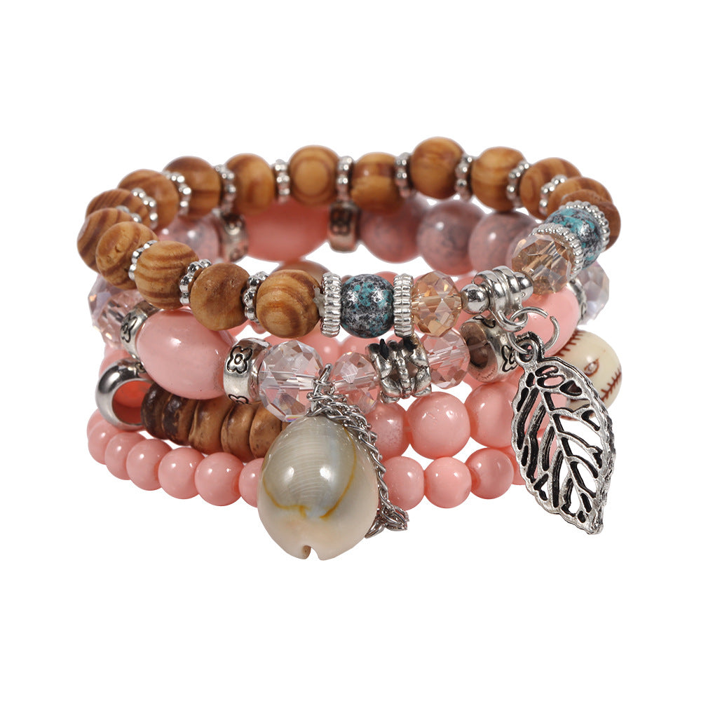 Wholesale Vacation Colorful Diamond Beaded Leaf Shell Imitation Crackle Stone Bracelet