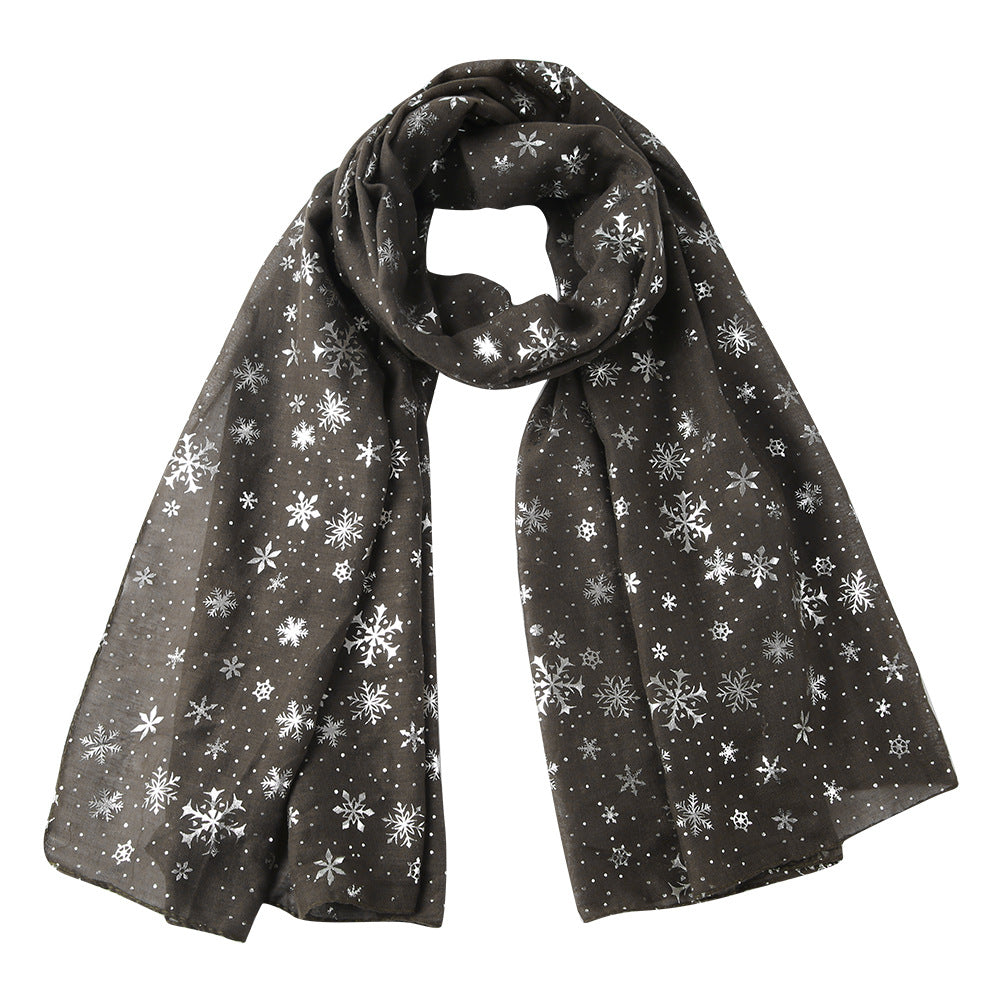 Wholesale Autumn and Winter Scarf Christmas Gift Snowflake Hot Silver Dot Silk Scarf Cotton Christmas Scarf