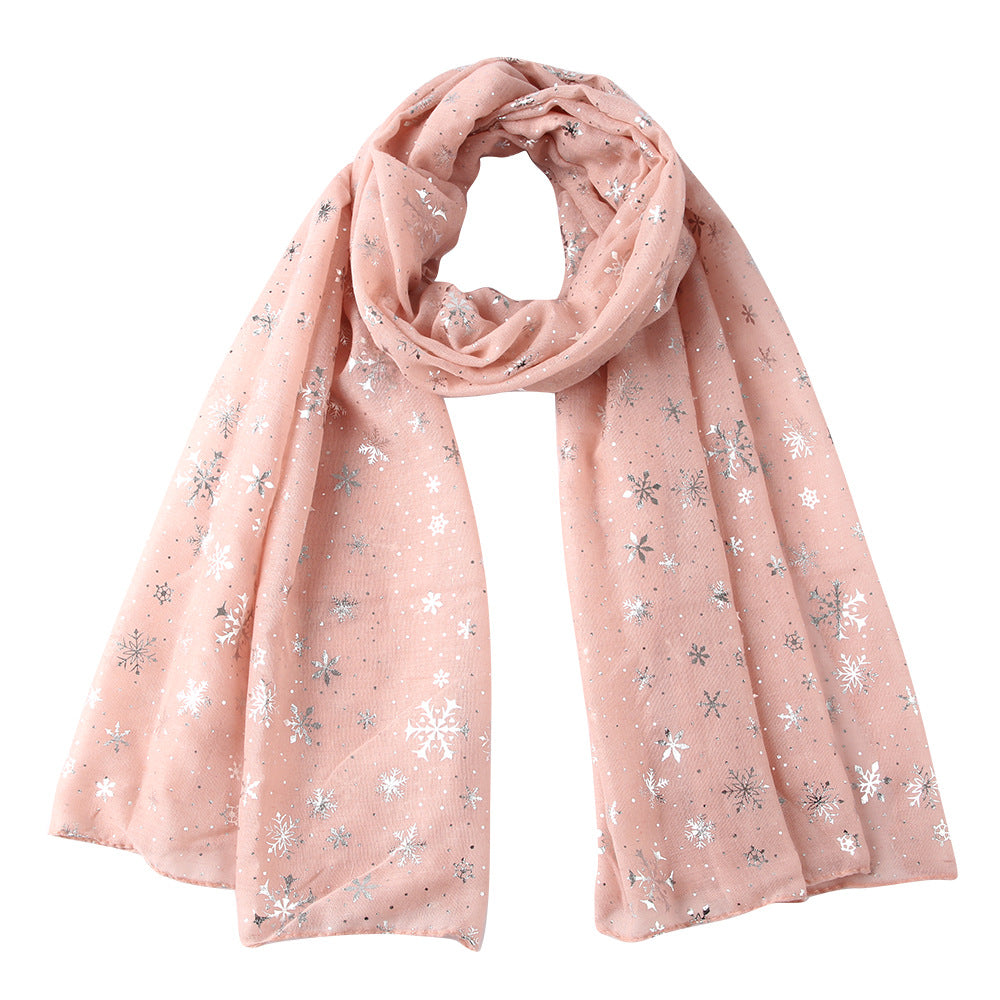 Wholesale Autumn and Winter Scarf Christmas Gift Snowflake Hot Silver Dot Silk Scarf Cotton Christmas Scarf