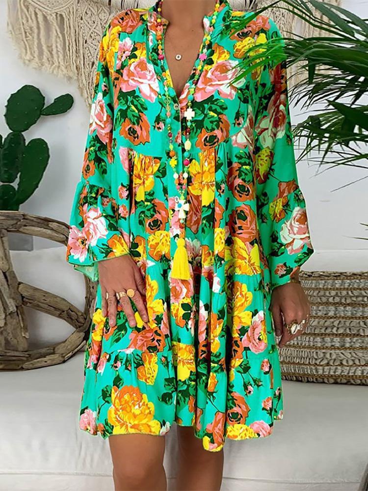 Wholesale Fashion Printed Long Sleeve Swing Maxi Dress