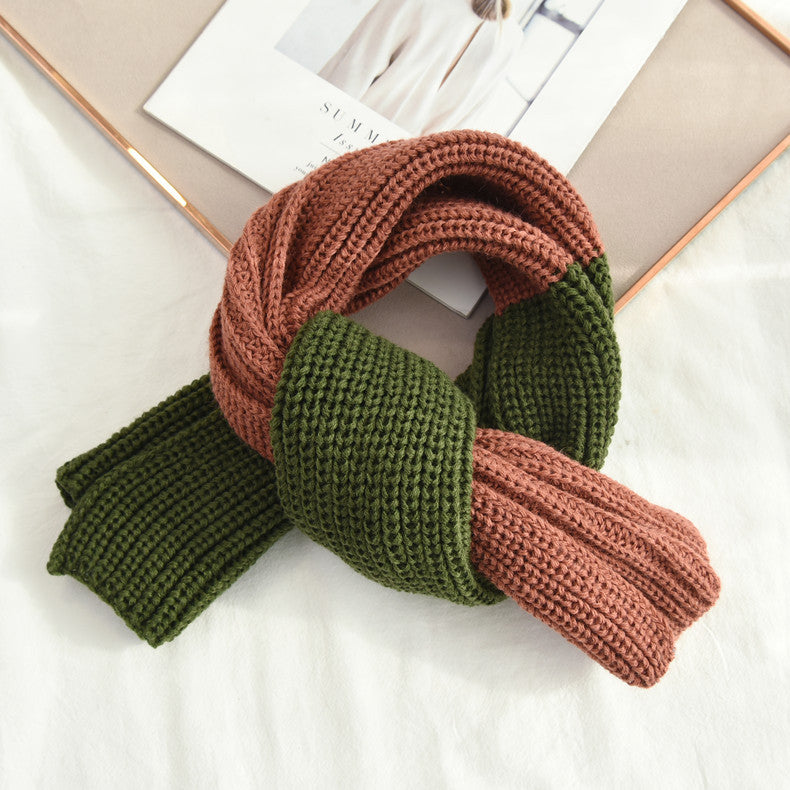 Wholesale Autumn and Winter Color Block Knitted Scarf for Women