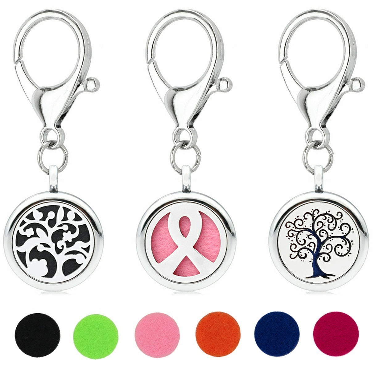 Aleación al por mayor 25 mm Tree of Life Rink Ribbon aromaterapia esencial Aceite Keychain