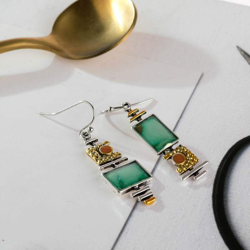 Wholesale Alloy Retro Turquoise Color-Blocked Earrings