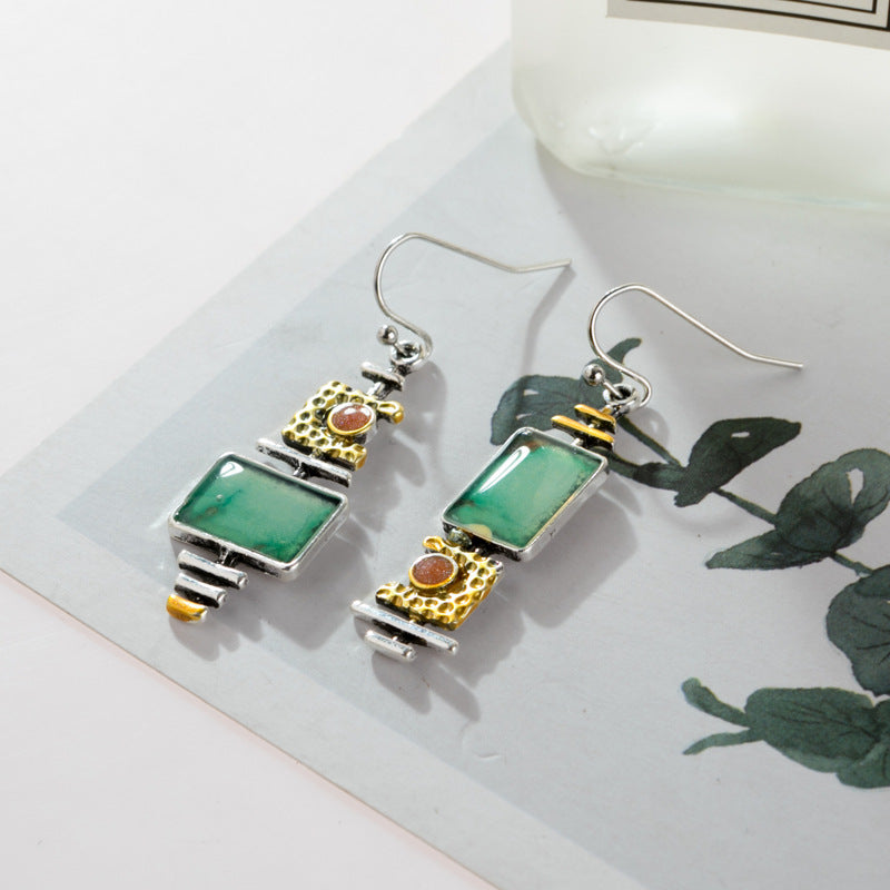 Wholesale Alloy Retro Turquoise Color-Blocked Earrings