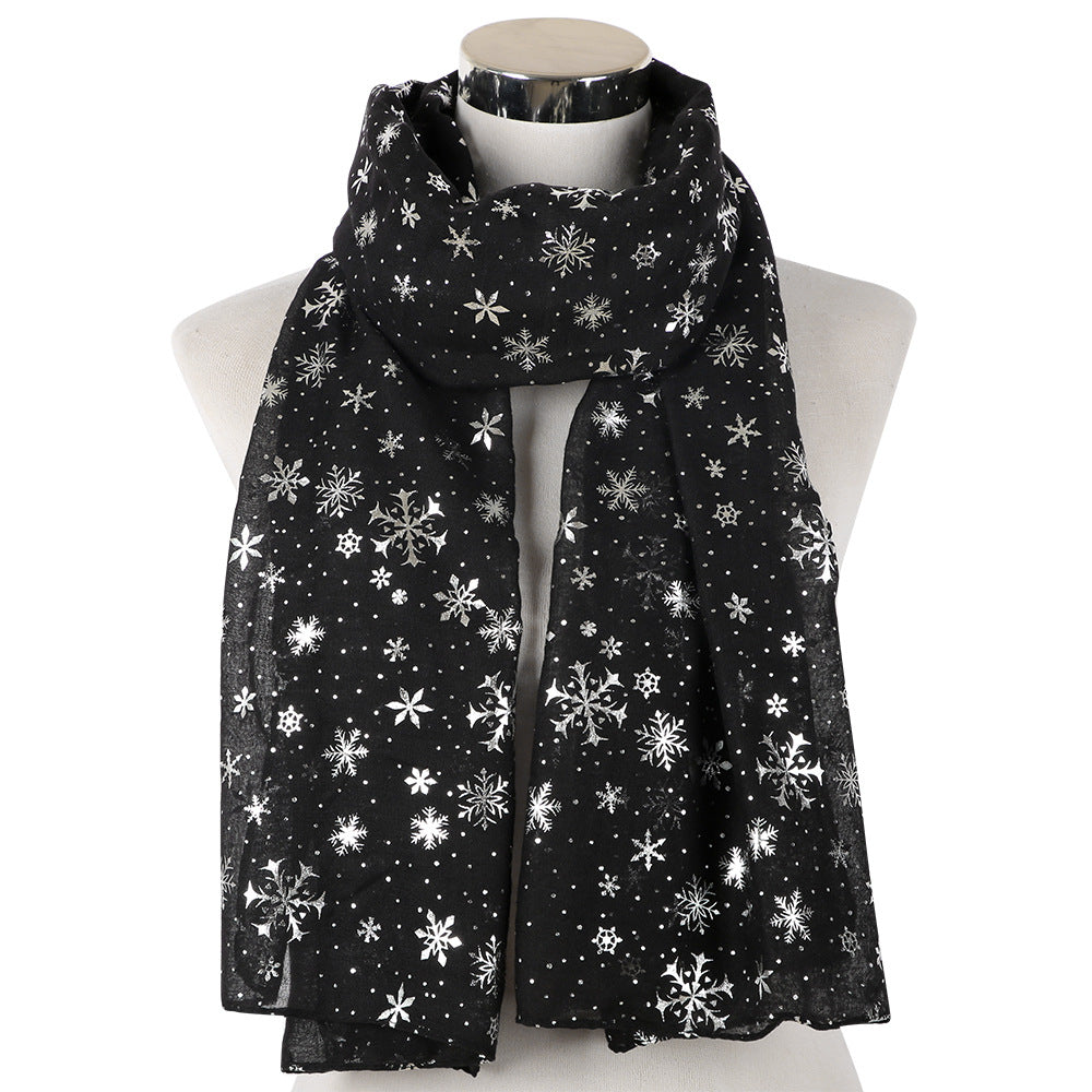 Wholesale Autumn and Winter Scarf Christmas Gift Snowflake Hot Silver Dot Silk Scarf Cotton Christmas Scarf