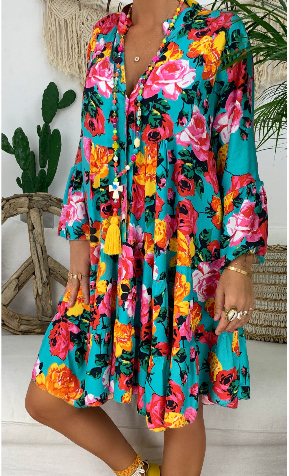 Wholesale Fashion Printed Long Sleeve Swing Maxi Dress