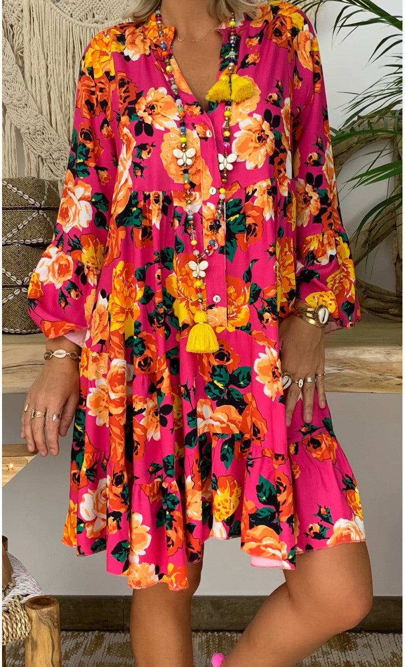 Wholesale Fashion Printed Long Sleeve Swing Maxi Dress