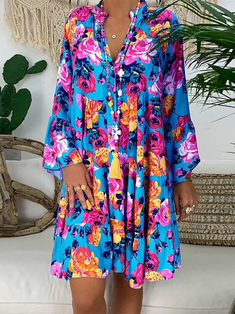 Wholesale Fashion Printed Long Sleeve Swing Maxi Dress