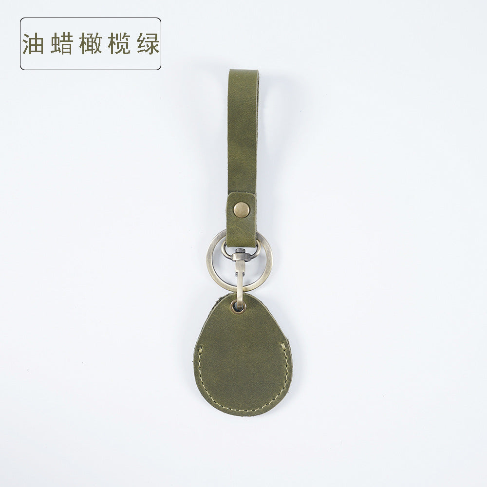 Wholesale Top Layer Cowhide Mini Round Water Drop Protective Case Leather Keychain