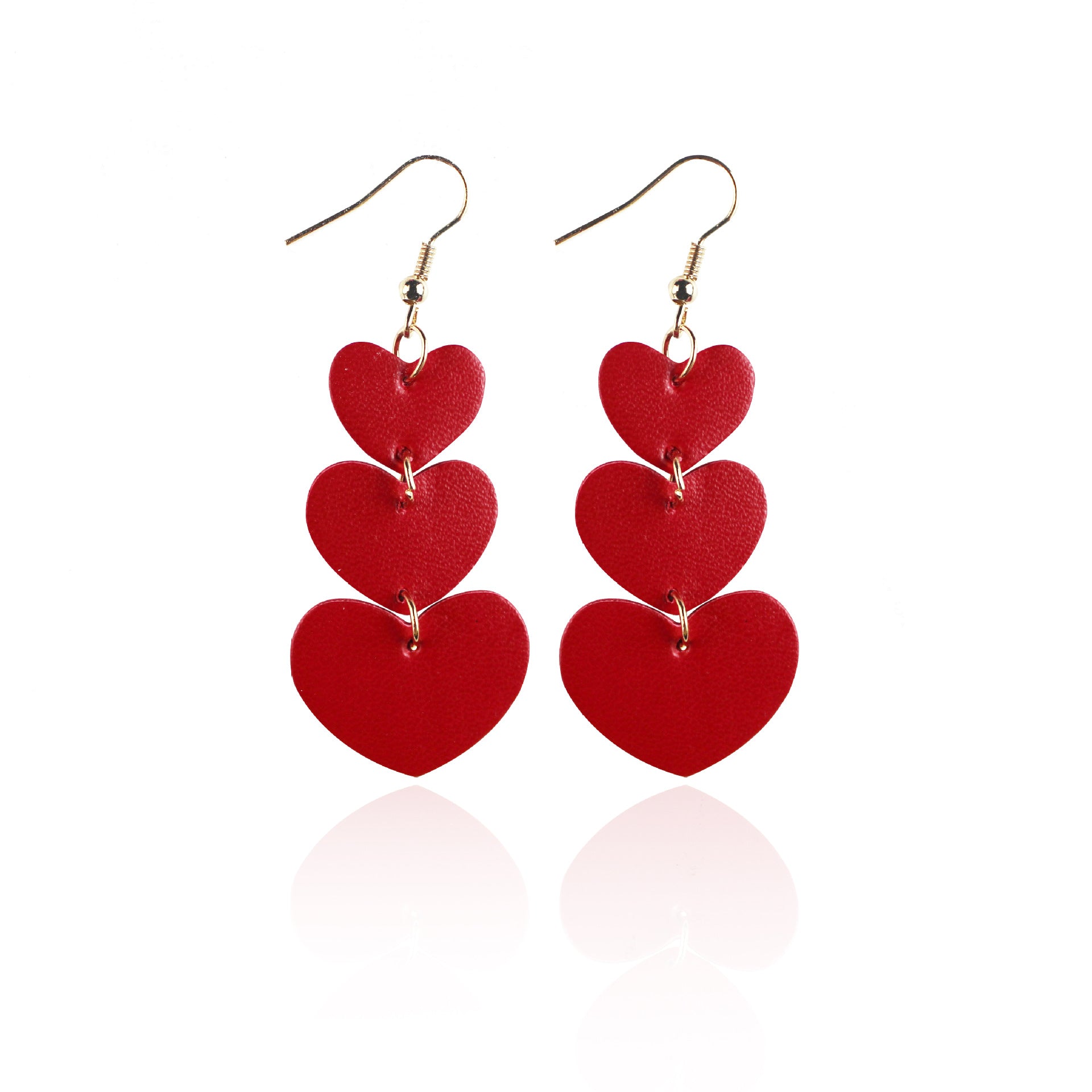 Wholesale Valentine' s Day Love 3 Layer Peach Heart Leather PU Earrings