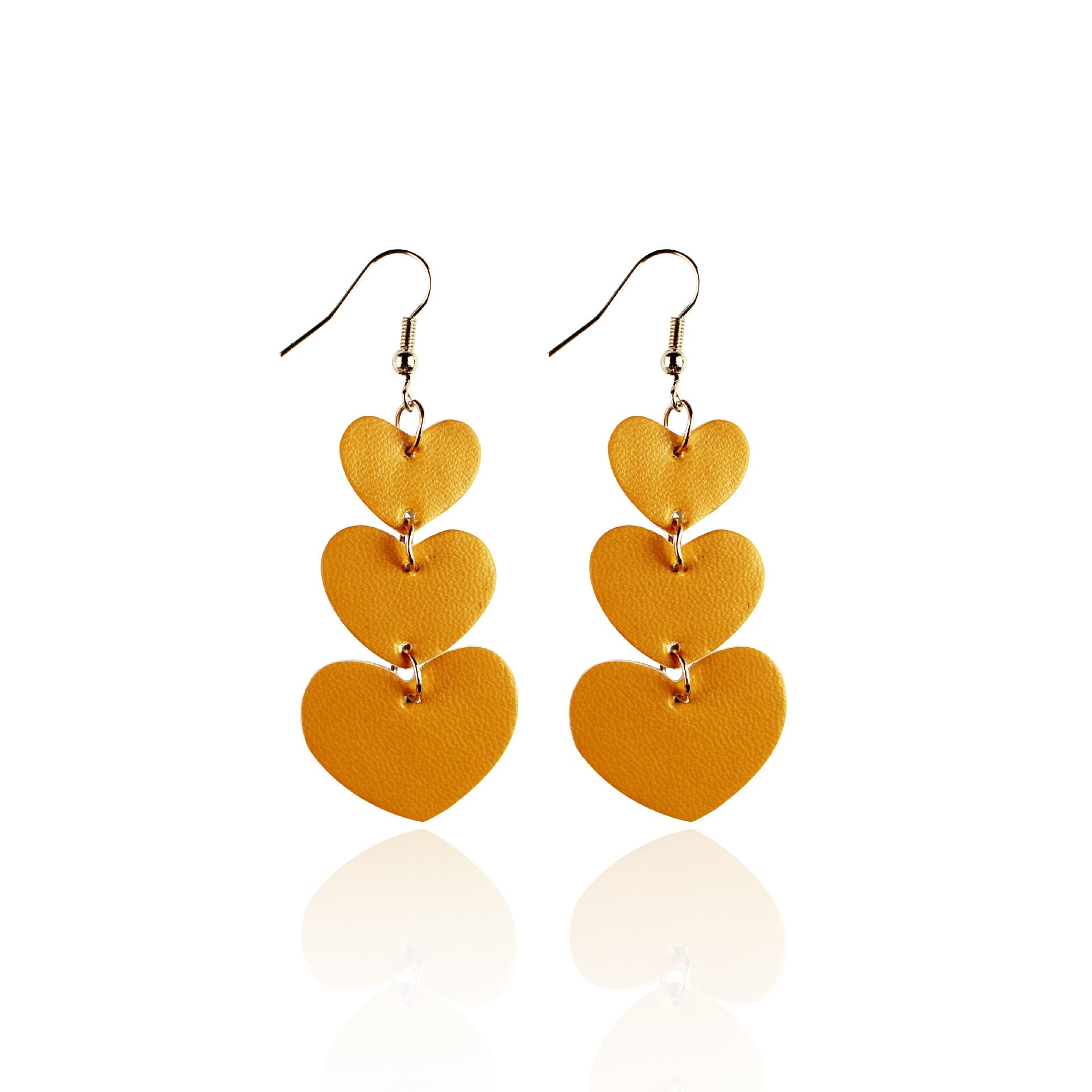Wholesale Valentine' s Day Love 3 Layer Peach Heart Leather PU Earrings