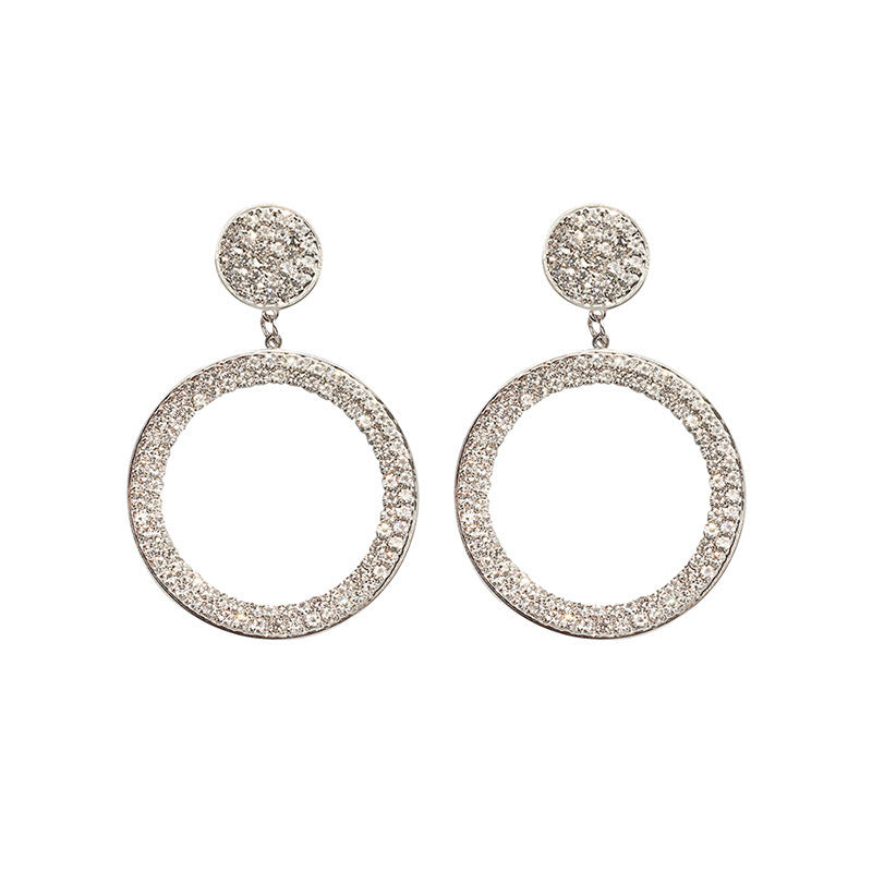 Wholesale Exaggerated Geometric Round Shape with Diamonds and Versatile Circle Earrings