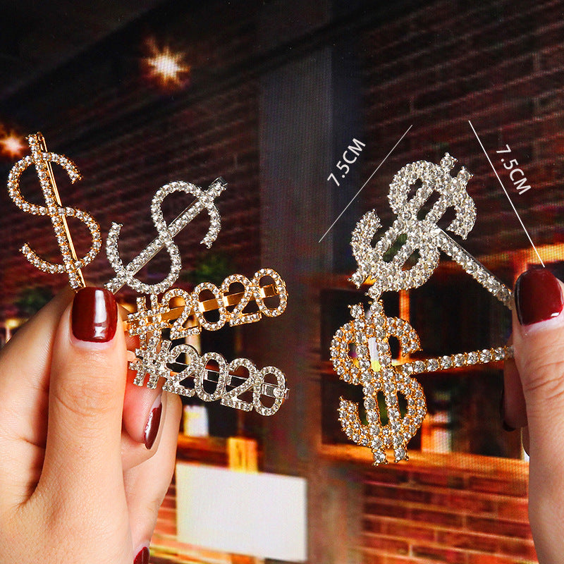 Wholesale Women's Diamond Letter All-match Bangs Hairpin Clip