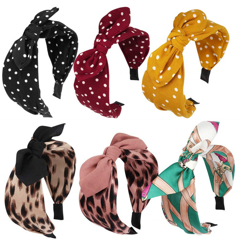 Wholesale Leopard Rabbit Ears Knotted Wide Version of Hairband Hair Headband