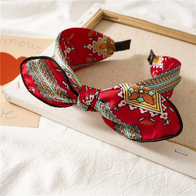 Wholesale Leopard Rabbit Ears Knotted Wide Version of Hairband Hair Headband