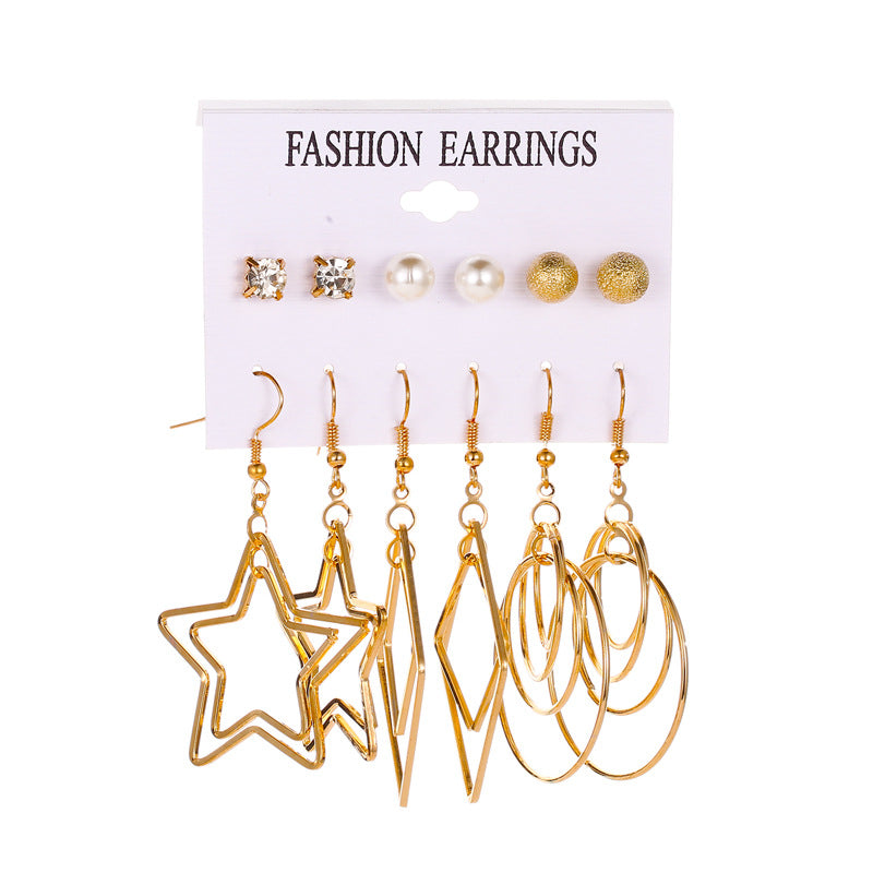 Wholesale Tassel Bohemian Style Leaf Geometry 6 Pair Earrings