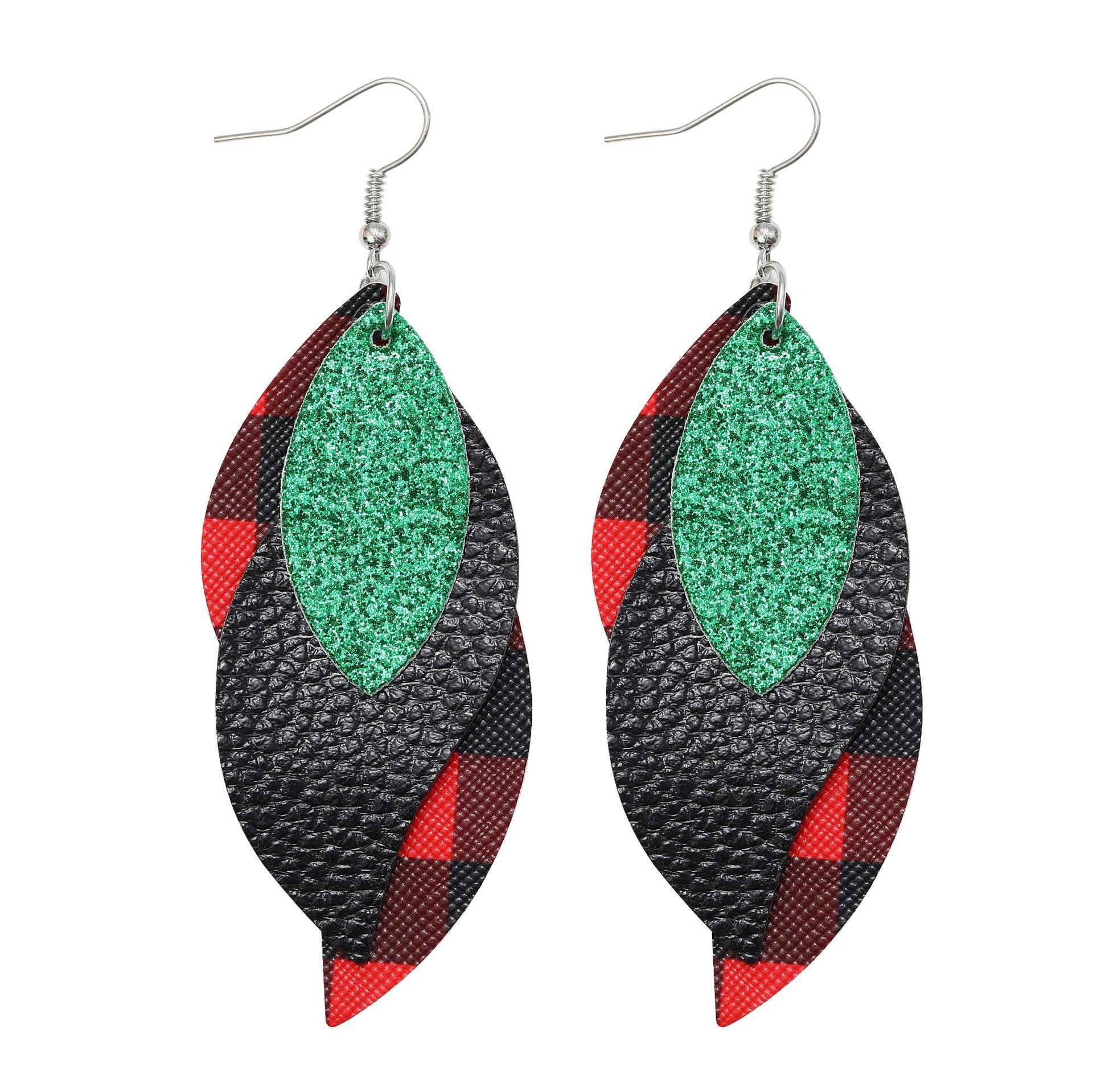 Wholesale Christmas Multi-layered Red Plaid Sequin Earrings